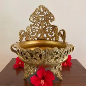 11 Inches Brass Urli Bowl With Stand For Flower Diya Decor