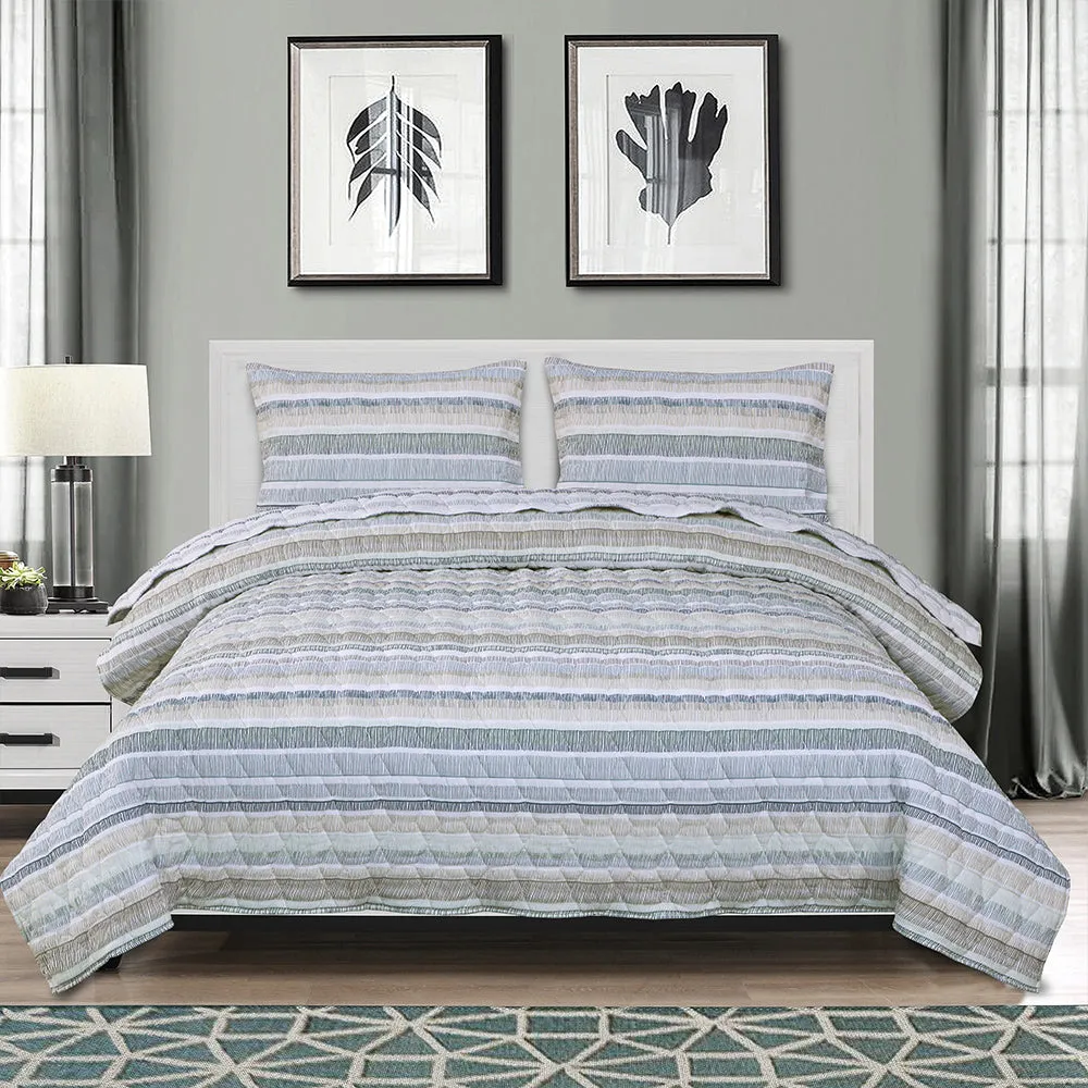 3 Pc Reversible Seersucker Quilt Set - Grayson Blue