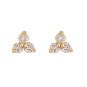 9kt Gold 3 Natural Diamond Triangle Mini Stud Earrings