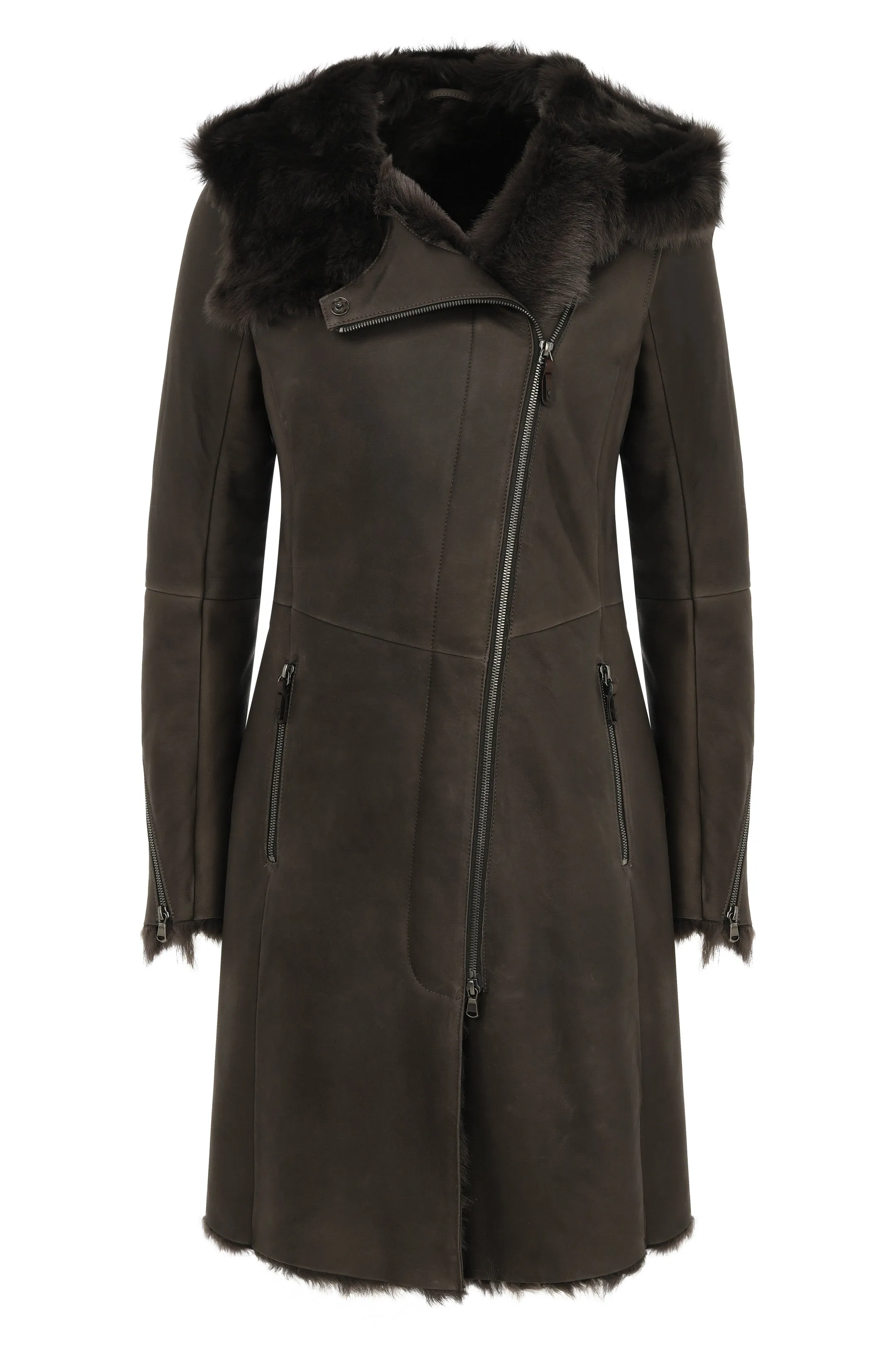 Brown Anthracite Shearling Coat