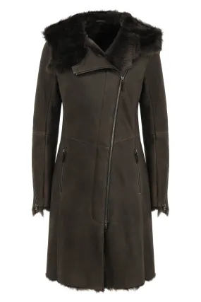 Brown Anthracite Shearling Coat