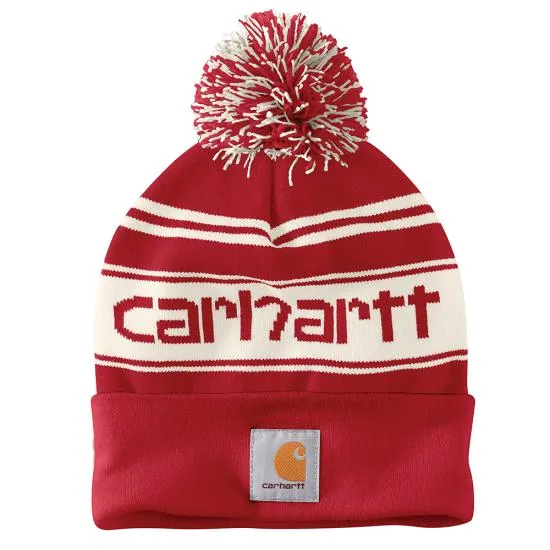 Carhartt Knit Pom-Pom Cuffed Beanie - Red / Winter White