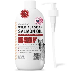 Chew   Heal Pure Wild Alaskan Salmon Oil for Dogs and Cats - 16 oz. Beef Flavored Oil