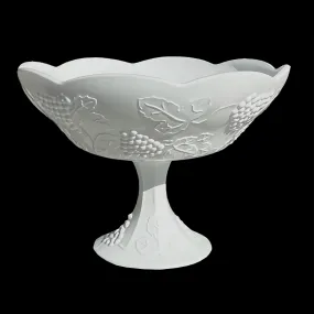 Colony Harvest Milk Glass Pedestal Serving Bowl 10-in. Grapes and Leaves