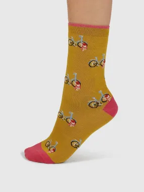 Dilloyn Cat And Bike Organic Cotton Socks - Pine Green