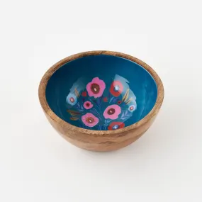 Posies on Teal Mango Wood Serving Bowl