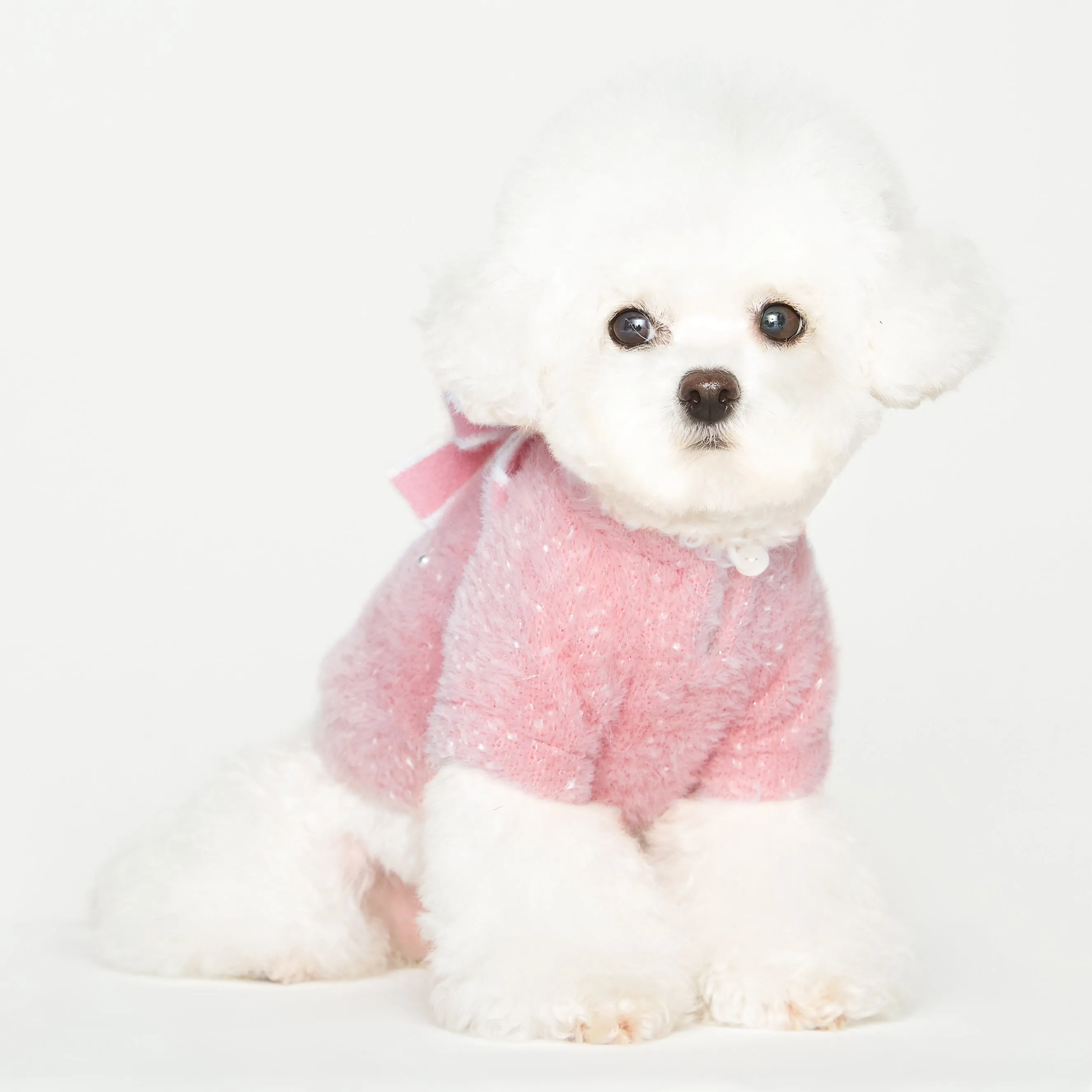 Ribbon Knit Sweater with pearl decoration - Pink