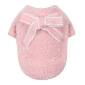 Ribbon Knit Sweater with pearl decoration - Pink