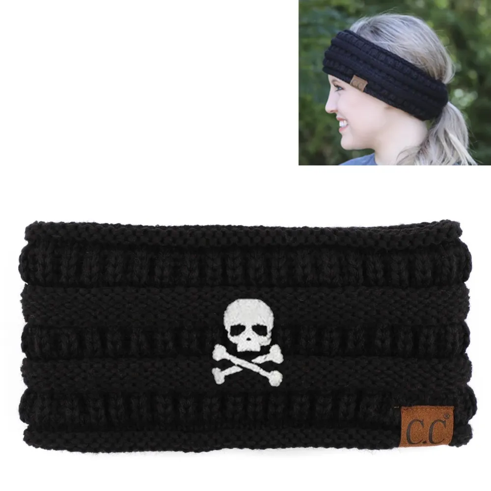 Skull & Crossbones Solid Ribbed Headwrap